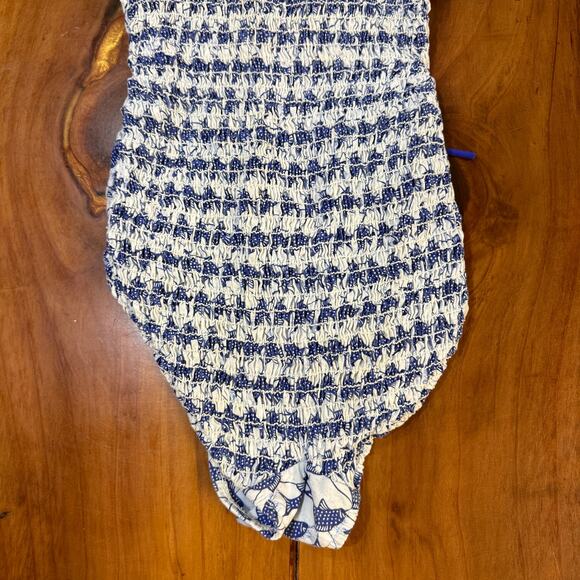 Vintage 60s 70s 1 Piece Swimsuit E-Stewart Beach Strapless Fish Cotton Ruched - Picture 2 of 5